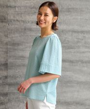 【オンワード】 自由区>トップス 【WEB限定・洗える・XSサイズあり】シャドウサッカー カットソー ライトグリーン 32 レディース
