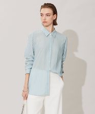 【オンワード】 ICB L（大きいサイズ）>トップス 【洗える】 キュプラローンストライプ シャツ サックスブルーストライプ 44 レディース